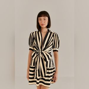 NWT FARM Rio Black Mixed Stripes Short Sleeve Mini Dress